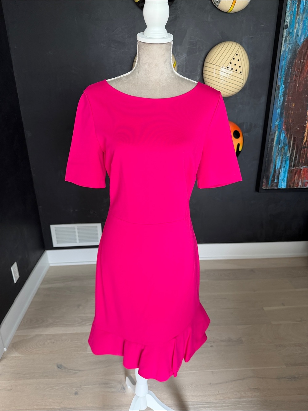 Diane Von Furstenberg Hot Pink Midi Dress with Ruffle Hem